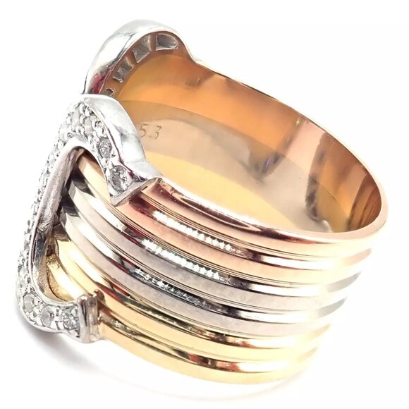Authentic! Cartier Diamond Double C 18k Tri-Color Gold Band Ring Size 53 US 6.25 - Picture 4 of 11